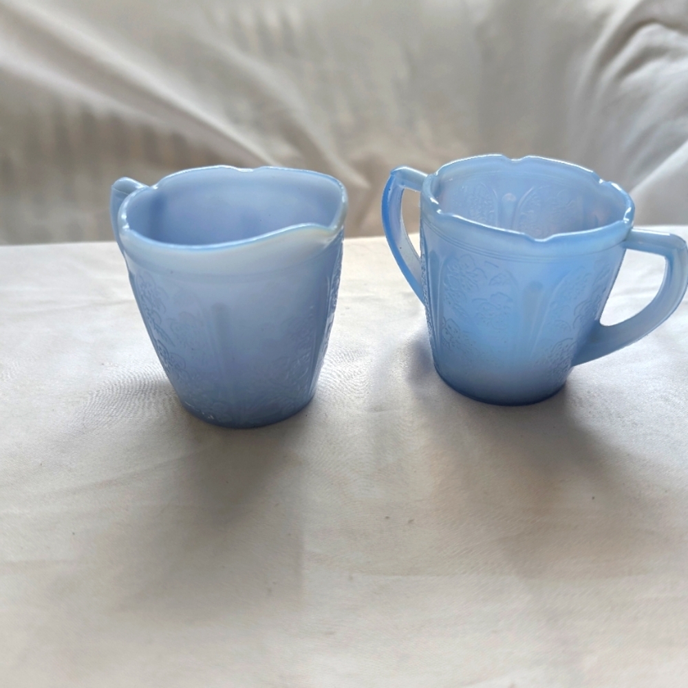 Jeannette Delphite Blue 1930s  Childs  Glass Creamer and Sugar Set